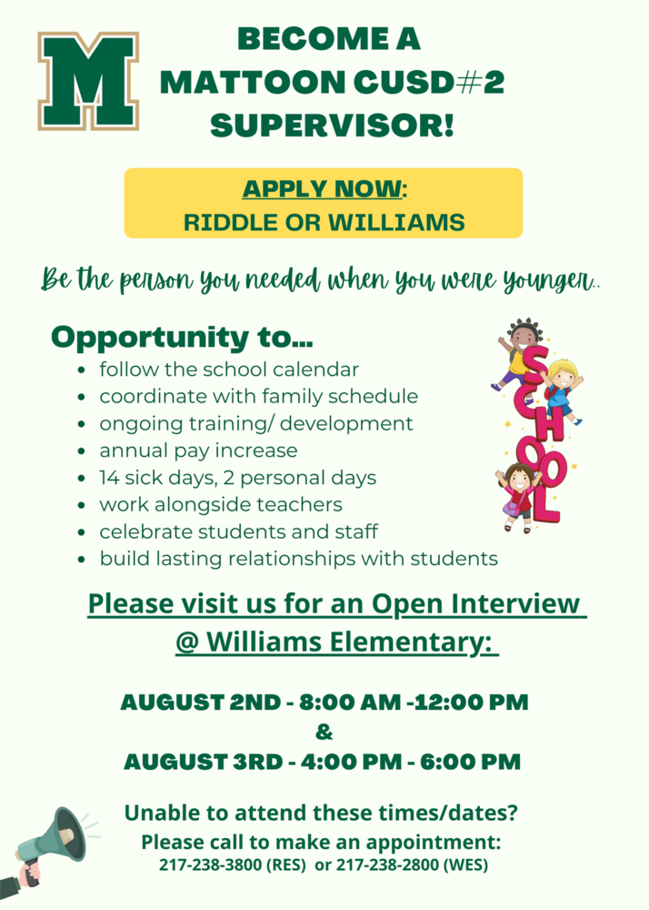 Mattoon CUSD2 Holding Open Interviews for Elementary Supervisors ...