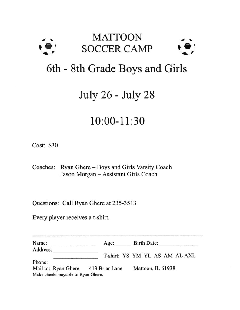 Soccer Camp Sign Up Grades 6-8