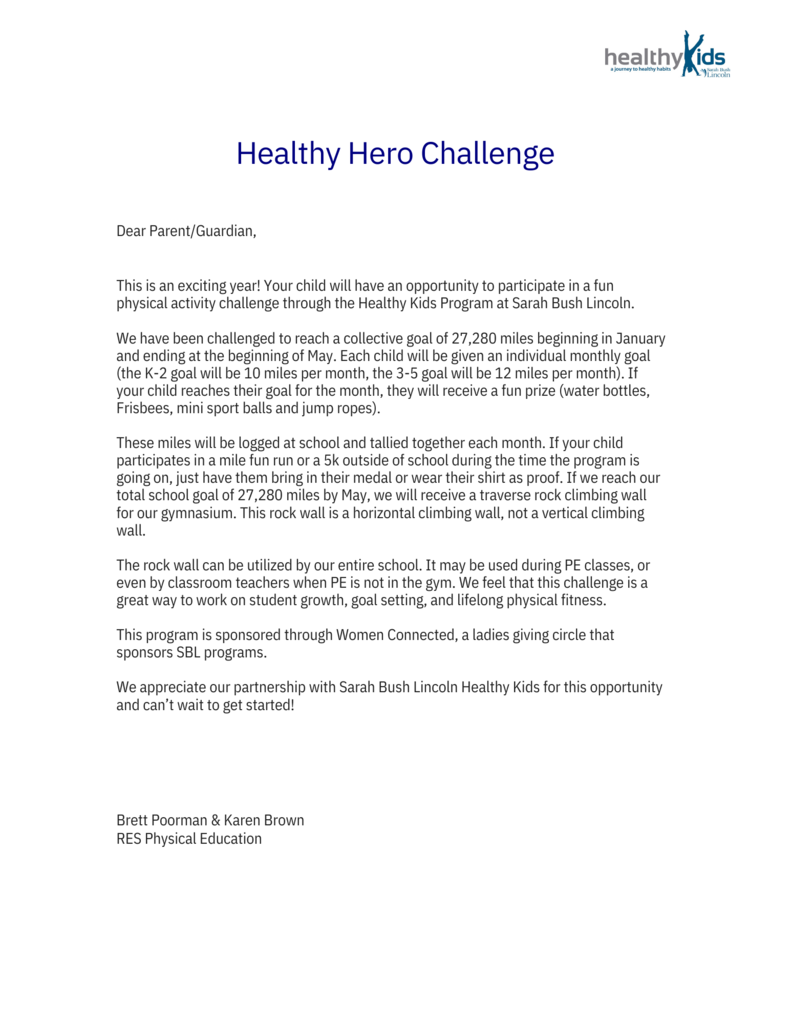 Healthy Hero Letter