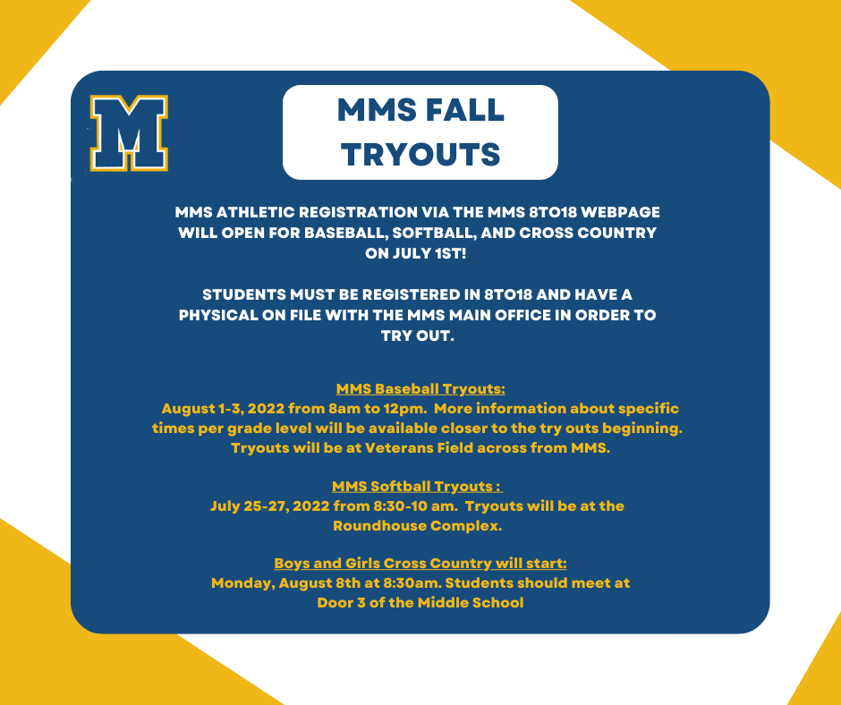 MMS Fall Sports Tryouts Scheudle