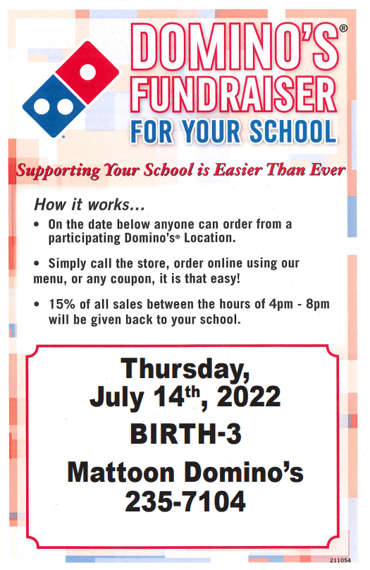 Tonight is the Domino's Fundraiser for the Birth-3 Program