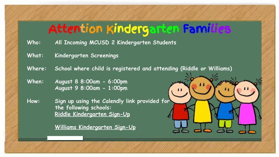 Kindergarten Screenings at Williams and Riddle Elementary