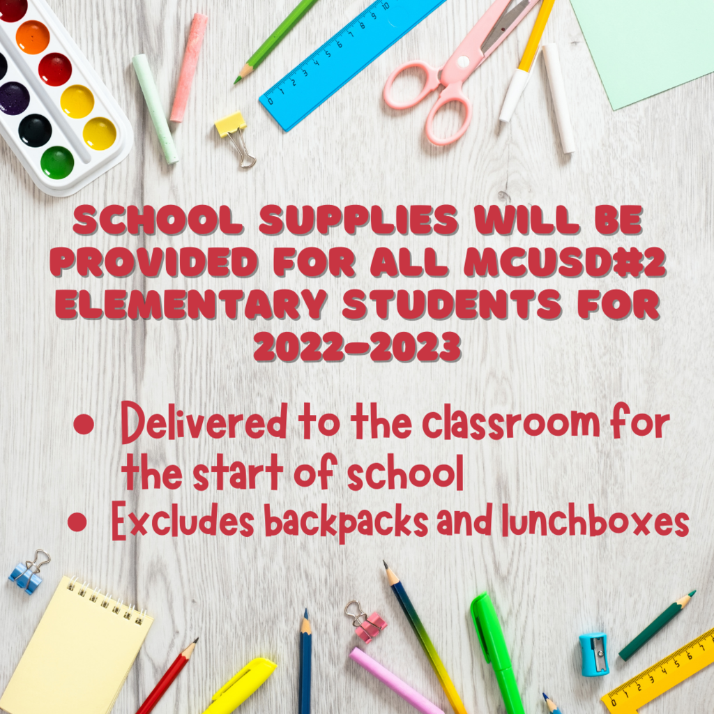 Schools supplies provided for all MCUSD2 elementary students for 2022-23